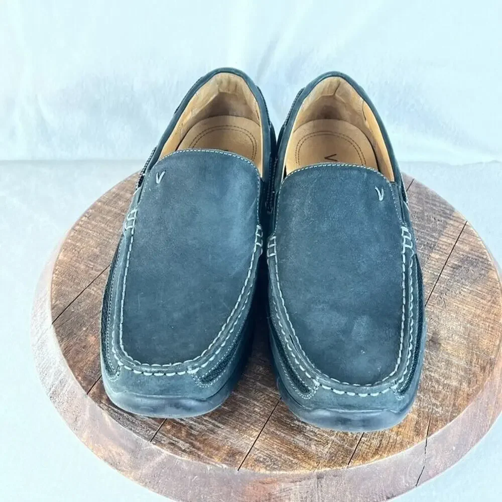 Vionic Shoes Mens Size 12 Earl Loafers Slip On Moc Toe Black Nubuck Leather